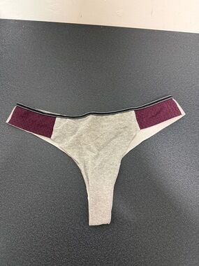 PINK Victoria's Secret Gray Thong with Burgundy Side Panels